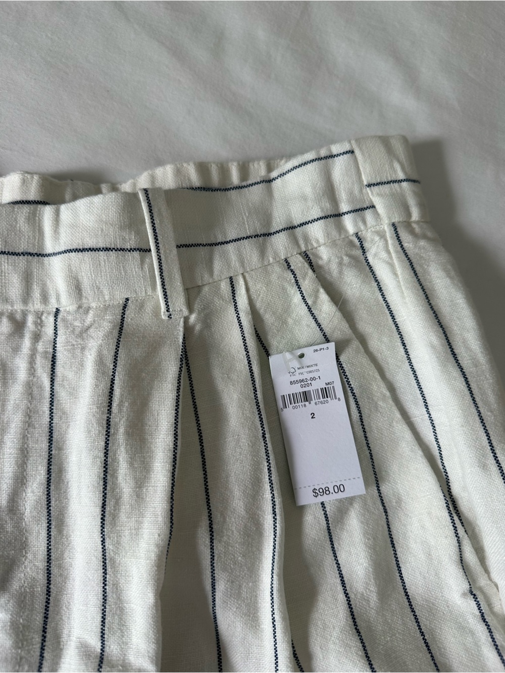 Gap Pleated Wide-Leg Striped Linen-Blend Pants-White & blue stripe. Size 2. NWT - Picture 6 of 9